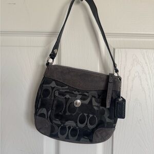 Coach Black and Gray Shoulder Bags with Signature Monogram